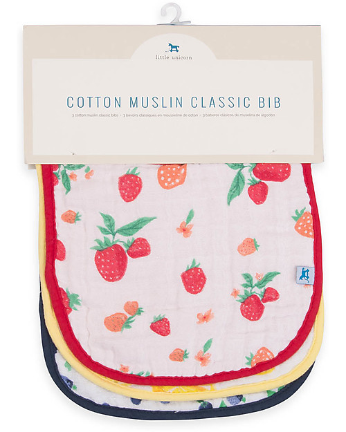 Little Unicorn Set 3 Bavaglini, Berry Lemonade - 3 Strati di 100 % Mussola di Cotone Bavagli Classici