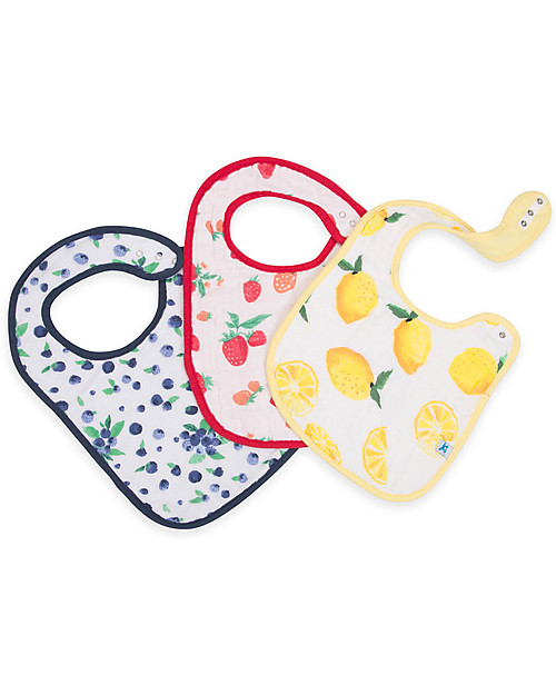 Little Unicorn Set 3 Bavaglini, Berry Lemonade - 3 Strati di 100 % Mussola di Cotone Bavagli Classici