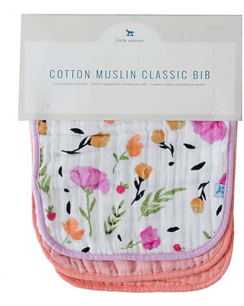 Little Unicorn Set 3 Bavaglini, Cabana Stripe - 3 Strati di 100% Mussola di Cotone Bavagli Classici