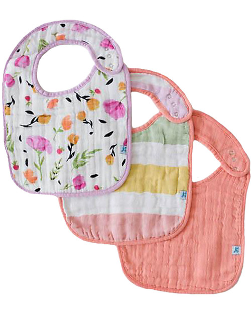 Little Unicorn Set 3 Bavaglini, Cabana Stripe - 3 Strati di 100% Mussola di Cotone Bavagli Classici