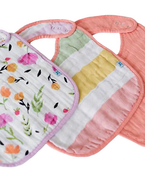 Little Unicorn Set 3 Bavaglini, Cabana Stripe - 3 Strati di 100% Mussola di Cotone Bavagli Classici