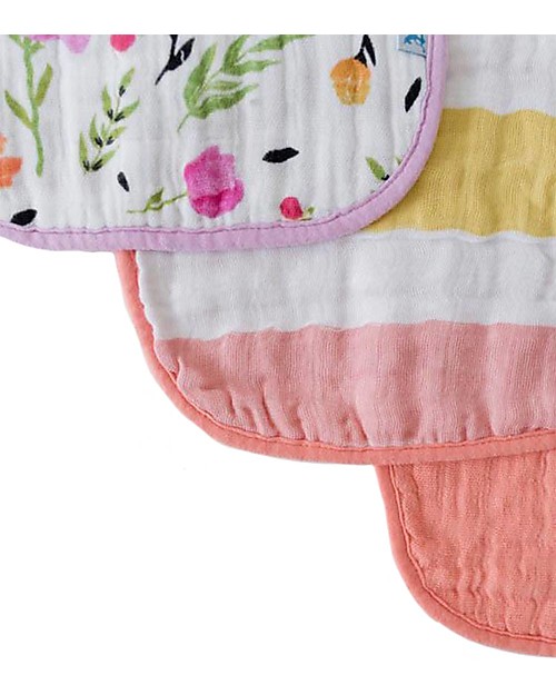 Little Unicorn Set 3 Bavaglini, Cabana Stripe - 3 Strati di 100% Mussola di Cotone Bavagli Classici