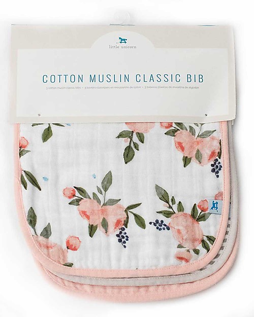 Little Unicorn Set 3 Bavaglini, Watercolor Rose - 3 Strati di 100% Mussola di Cotone Bavagli Classici