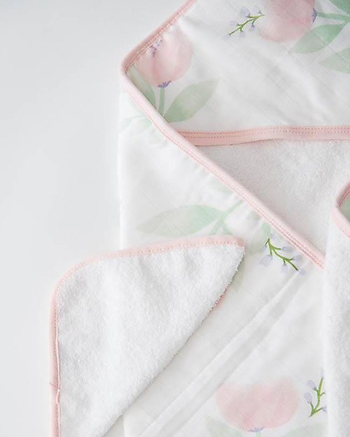 Little Unicorn Set Asciugamano con Cappuccio e Manopola, Pink Peony - Spugna di mussola di cotone Accappatoi e Asciugamani