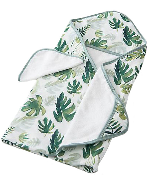 Little Unicorn Set Asciugamano con Cappuccio e Manopola, Tropical Leaf - Spugna di mussola di cotone Accappatoi e Asciugamani