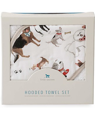 Little Unicorn Set Asciugamano con Cappuccio e Manopola, Woof - Spugna di mussola di Cotone Accappatoi e Asciugamani