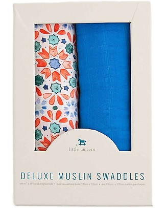 Little Unicorn Set di 2 Maxi Coperte Swaddle Multiuso Deluxe - Caleidoscopio - 120 x 120 cm - 100% Mussola di Bambù Copertine Swaddles