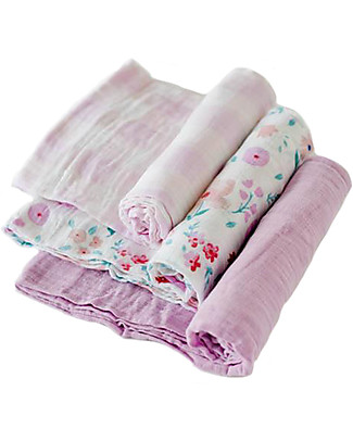 Little Unicorn Set di 3 Maxi Coperta Swaddle Milleusi 120 x 120 cm, Morning Glory - 100% Mussola di Cotone Copertine Swaddles