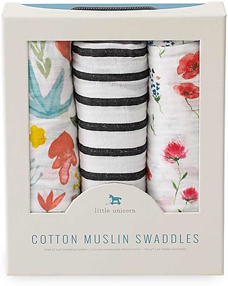 Little Unicorn Set di 3 Maxi Coperta Swaddle Milleusi Wild Mums 120 x 120 cm - 100% Mussola di Cotone Copertine Swaddles