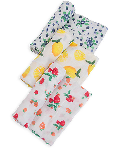 Little Unicorn Set di 3 Maxi Coperte Swaddle Milleusi -Berry Lemonade -  120 x 120 cm - 100% Mussola di Cotone Swaddle di Mussola