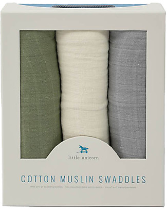 Little Unicorn Set di 3 Maxi Coperte Swaddle Milleusi - Fern - 120 x 120 cm - 100% Mussola di Cotone Swaddle di Mussola