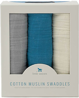 Little Unicorn Set di 3 Maxi Coperte Swaddle Milleusi - Lake - 120 x 120 cm - 100% Mussola di Cotone Swaddle di Mussola