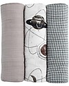 Little Unicorn Set di 3 Maxi Coperte Swaddle Milleusi -Planetary-  120 x 120 cm - 100% Mussola di Cotone Swaddle di Mussola