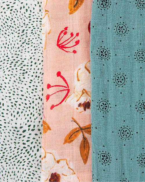 Little Unicorn Set di 3 Maxi Coperte Swaddle Milleusi - Vintage Floral - 120 x 120 cm - 100% Mussola di Cotone Swaddle di Mussola