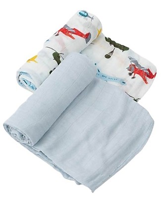 Little Unicorn Set regalo di 2 Maxi Copertine Swaddle Air Show - Deluxe Milleusi 120 x 120 cm - 100% Mussola di Bambù Coperte