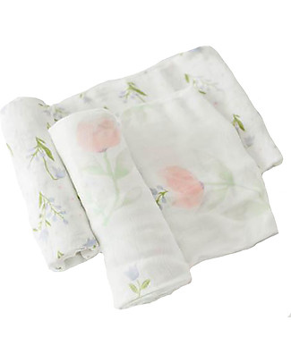 Little Unicorn Set regalo di 2 Maxi Copertine Swaddle Deluxe Milleusi 120 x 120 cm, Pink Peony - 100% mussola di bambù Copertine Swaddles