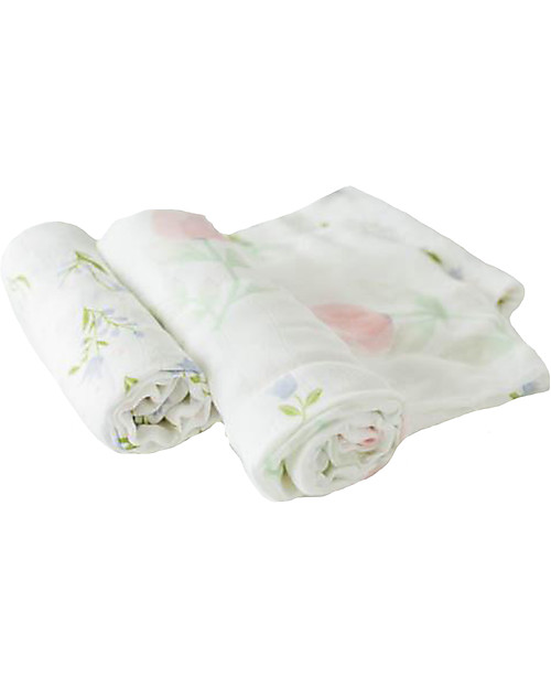 Little Unicorn Set regalo di 2 Maxi Copertine Swaddle Deluxe Milleusi 120 x 120 cm, Pink Peony - 100% mussola di bambù Swaddle di Mussola