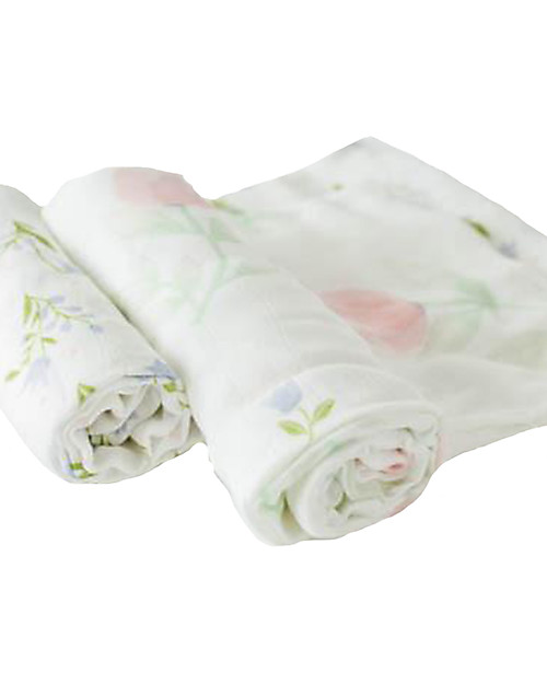 Little Unicorn Set regalo di 2 Maxi Copertine Swaddle Deluxe Milleusi 120 x 120 cm, Pink Peony - 100% mussola di bambù Swaddle di Mussola