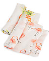 Little Unicorn Set regalo di 2 Maxi Copertine Swaddle Fenicotteri Rosa/Ananas, Deluxe Milleusi 120 x 120 cm - 100% Mussola di Bambù Swaddle di Mussola
