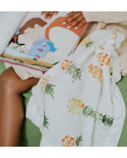 Little Unicorn Set regalo di 2 Maxi Copertine Swaddle Fenicotteri Rosa/Ananas, Deluxe Milleusi 120 x 120 cm - 100% Mussola di Bambù Swaddle di Mussola