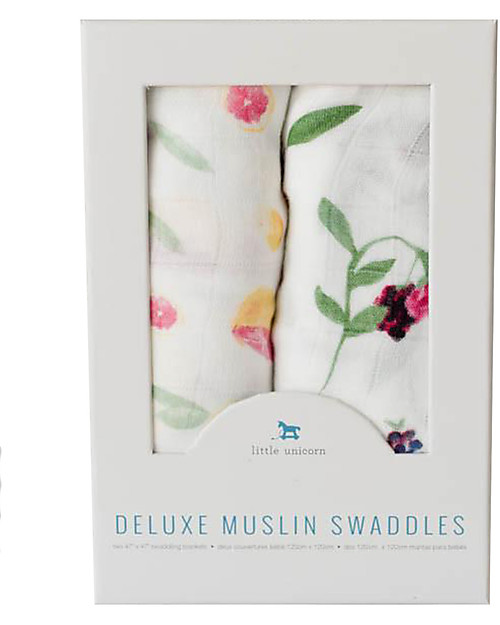 Little Unicorn Set regalo di 2 Maxi Copertine Swaddle Sweet Tart, Deluxe Milleusi 120 x 120 cm - 100% mussola di bambù Swaddle di Mussola