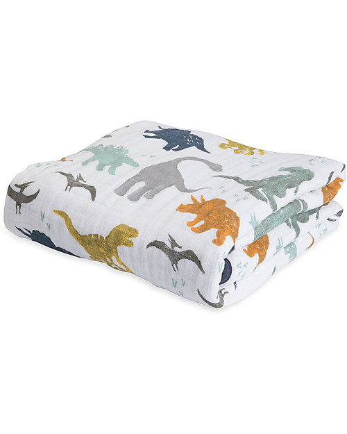 Little Unicorn Trapunta Baby 120 x 120 cm, Dino Friends - 4 strati di mussola di cotone 100% Swaddle di Mussola