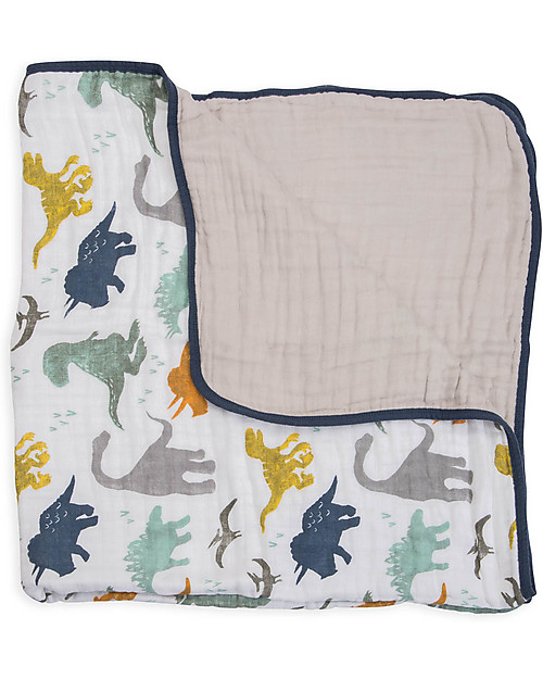 Little Unicorn Trapunta Baby 120 x 120 cm, Dino Friends - 4 strati di mussola di cotone 100% Swaddle di Mussola