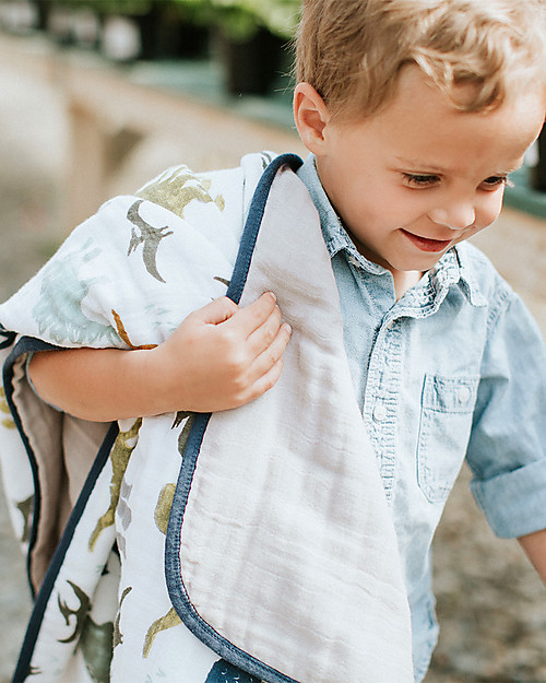 Little Unicorn Trapunta Baby 120 x 120 cm, Dino Friends - 4 strati di mussola di cotone 100% Swaddle di Mussola