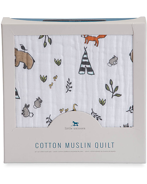 Little Unicorn Trapunta Baby 120 x 120 cm, Forest Friends - 4 strati di mussola di cotone 100% Swaddle di Mussola