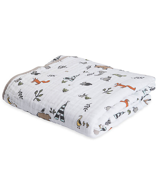 Little Unicorn Trapunta Baby 120 x 120 cm, Forest Friends - 4 strati di mussola di cotone 100% Swaddle di Mussola