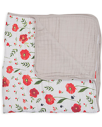 Little Unicorn Trapunta Baby 120 x 120 cm, Summer Poppy - 4 strati di mussola di cotone 100% Swaddle di Mussola