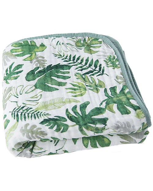Little Unicorn Trapunta Baby 120 x 120 cm, Tropical Leaf - 4 strati di mussola di cotone 100% Swaddle di Mussola