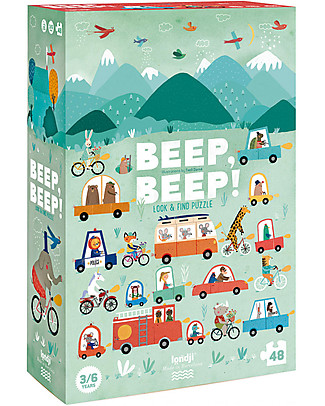 Londji Beep Beep! Puzzle - 48 grandi pezzi + 10 card memory - Cartone Riciclato! Puzzle