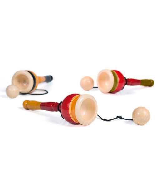 Londji Bilboquet o Kendama - Il gioco della palla e la tazzina (promuove coordinazione e destrezza) - Rosso e Giallo Giochi di una Volta