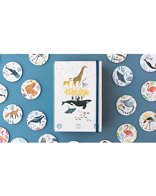 Londji Gioco di Carte Memory Wildlife - Include 32 carte illustrate! Memory
