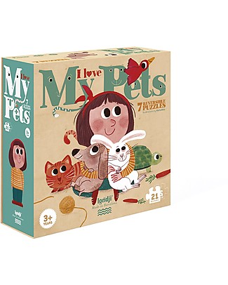 Londji I Love my Pets Puzzle - 21 pezzi per 7 puzzle reversibili - Cartone Riciclato! Puzzle
