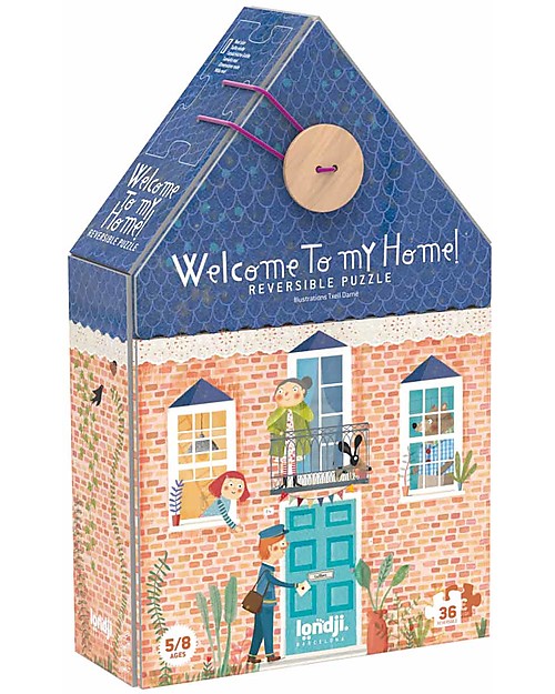 Londji Puzzle Reversibile Benvenuto a Casa Mia - 36 Pezzi - Cartone riciclato! Puzzle