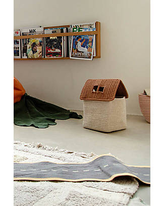 Lorena Canals Cesto Portaoggetti a Forma di Casa - Eco City - Naturale/Caramello - Cotone - (22x22x34 cm) Contenitori Portaoggetti