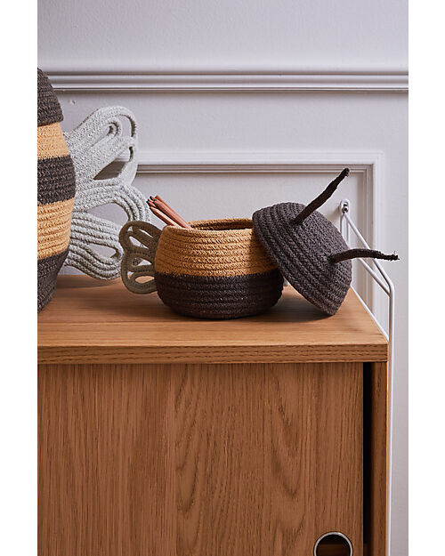 Lorena Canals Cesto Portaoggetti - Baby Bee - Nero/Giallo - Cotone - Collezione Planet Bee - 15 x 15 cm Contenitori Portaoggetti