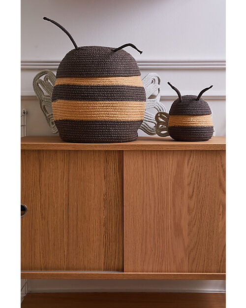 Lorena Canals Cesto Portaoggetti - Baby Bee - Nero/Giallo - Cotone - Collezione Planet Bee - 15 x 15 cm Contenitori Portaoggetti