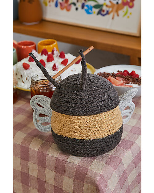Lorena Canals Cesto Portaoggetti - Baby Bee - Nero/Giallo - Cotone - Collezione Planet Bee - 15 x 15 cm Contenitori Portaoggetti