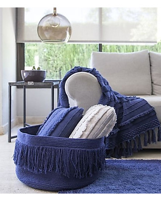 Lorena Canals Cesto Portaoggetti con Frange, Blu Alaska - 100% cotone (45 x 25 cm) Contenitori Porta Giochi_