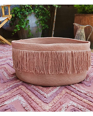 Lorena Canals Cesto Portaoggetti con Frange, Sahara Nude - 100% cotone (45 x 25 cm) Contenitori Porta Giochi_
