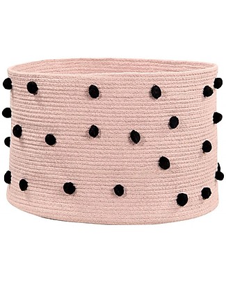 Lorena Canals Cesto Portaoggetti con Pompon, Rosa Vintage - Fatto a mano e lavabile Contenitori Portaoggetti