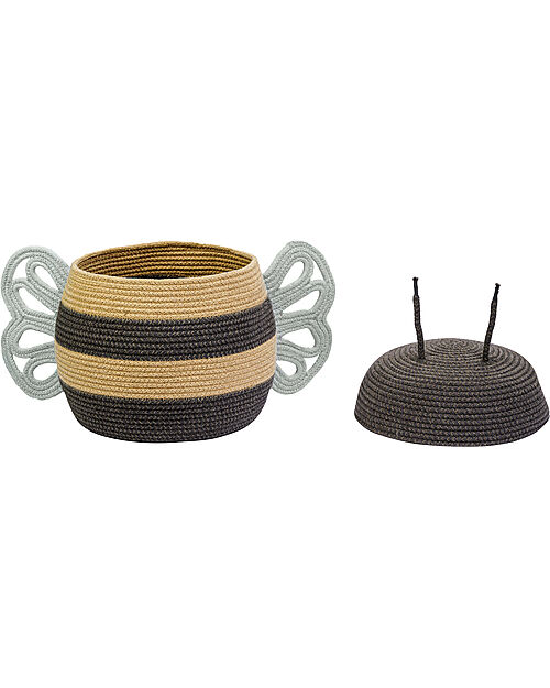 Lorena Canals Cesto Portaoggetti - Mama Bee - Nero/Giallo - Cotone - Collezione Planet Bee - 30 x 32 cm Contenitori Portaoggetti
