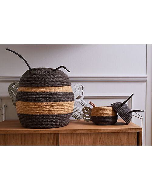 Lorena Canals Cesto Portaoggetti - Mama Bee - Nero/Giallo - Cotone - Collezione Planet Bee - 30 x 32 cm Contenitori Portaoggetti