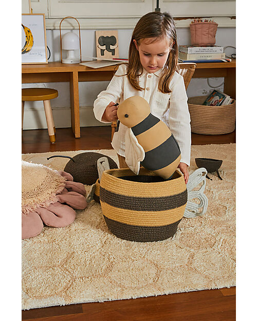 Lorena Canals Cesto Portaoggetti - Mama Bee - Nero/Giallo - Cotone - Collezione Planet Bee - 30 x 32 cm Contenitori Portaoggetti