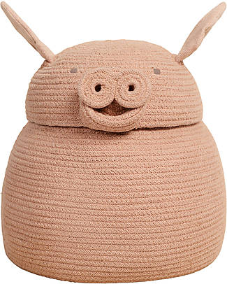 Lorena Canals Cesto Portaoggetti Peggy il Maialino - Rosa - The Animal Crew Collection - 25 x 30 cm Contenitori Porta Giochi