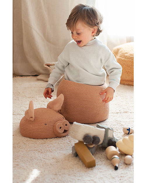 Lorena Canals Cesto Portaoggetti Peggy il Maialino - Rosa - The Animal Crew Collection - 25 x 30 cm Contenitori Portaoggetti