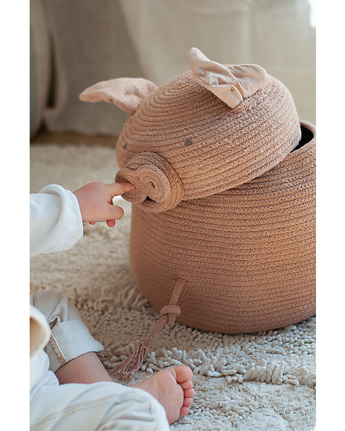 Lorena Canals Cesto Portaoggetti Peggy il Maialino - Rosa - The Animal Crew Collection - 25 x 30 cm Contenitori Portaoggetti